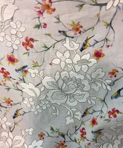 2018 Newest Design Silk cotton Print Embroidery fabric for scarf