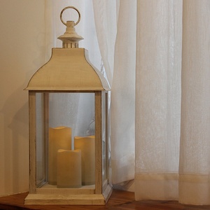 Indoor Decor <strong>Large</strong> Plastic Distressed White Vintage Battery Operated <strong>Candle</strong> <strong>Lantern</strong> with LED <strong>Candles</strong> - Product Image 5