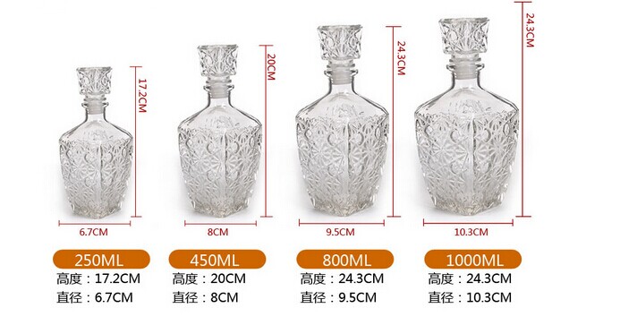 Diamond Whiskey Decanter 250/450/800/ 1000ml Glass Liquor Decanter - Rum, Bourbon, Vodka, Tequila or Mouthwash Decanter
