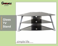 Modernes Design Wohnmöbel Aufbewahrungsregal Gehärtetes Glas Eck-TV-Schrank Schwarz Global Orbit Modell GO-854R