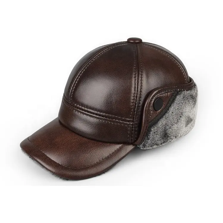 قبعة شتوية جلدية للرجال مخصصة بشعار منقوش دافئ
