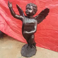 Decoração de casa antiguidade boy cherub anjo criança figura com asa bronze escultura para venda