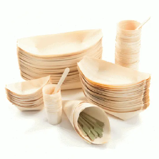 Eco thee mok set, wegwerp borden houten cups