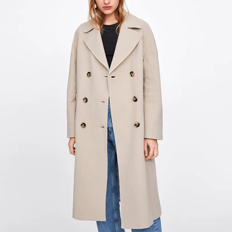 2020 New Arrival Double Breasted Lapel Collar Long Coat Women Trench Ladies