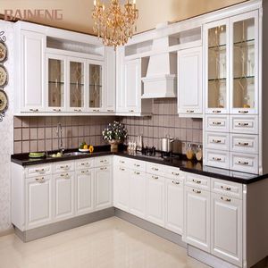 European style white cherry solid wood kitchen cabinet wooden make in China