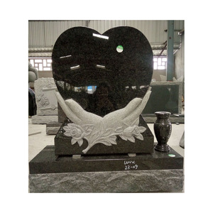 SH камень черное сердце гранитное надгробие с резной розой - Product Image 1