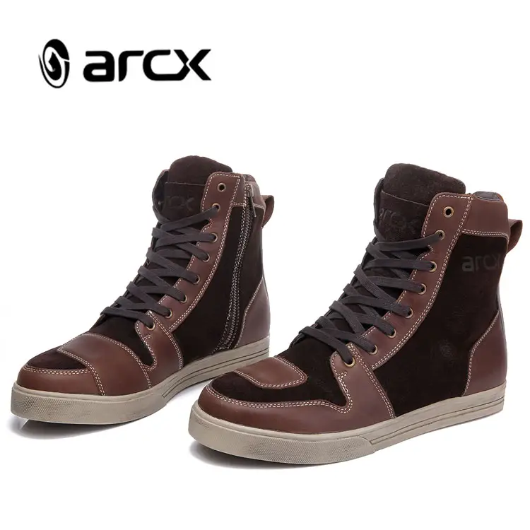 ARCX Classic Urban Leather Casual Boots Motorcycle Shoes for Men Coffee Color Retro Motorcycle Boots