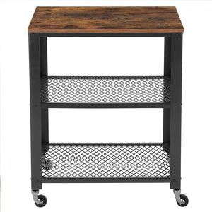 Chariot de service industriel en bois à 3 niveaux, accessoire de cuisine, <span class=keywords><strong>sur</strong></span> <span class=keywords><strong>roulettes</strong></span> avec rangement - Product Image 2