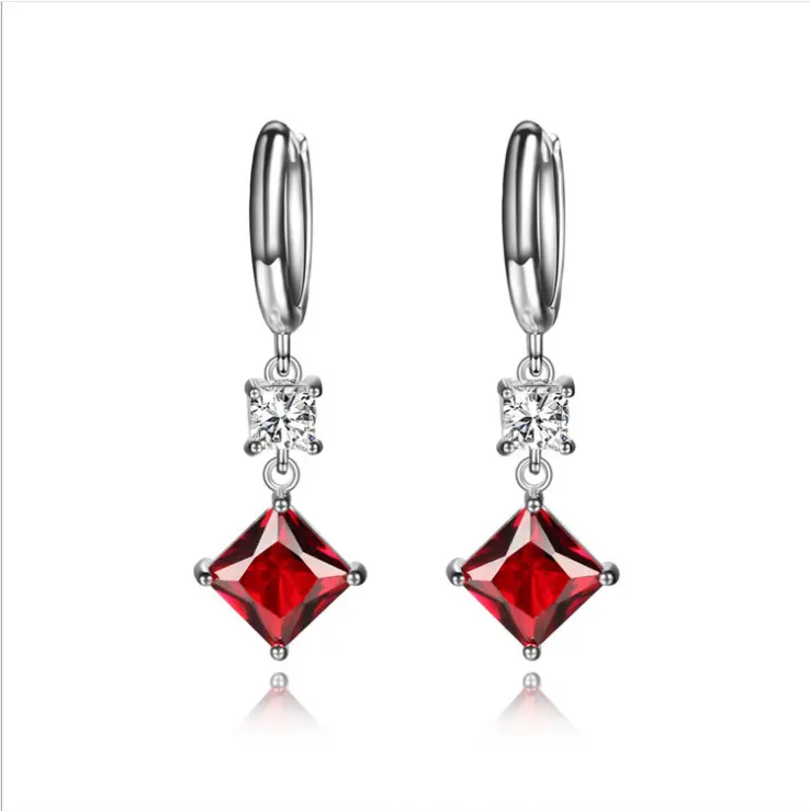 Onier Free shipping red glass garnet rhinestone crystal earrings elegant Korean female jewelry for women and ladies