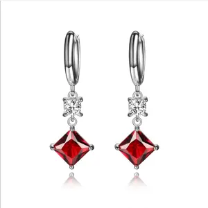 Onier Kostenloser Versand rote Glas Granat Strass Kristall Ohrringe elegante koreanische Frauen schmuck für Frauen und Damen