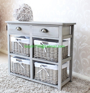 Vintage <strong>Grey</strong> Range - Two Drawer and Four Wicker Basket <strong>Storage</strong> <strong>Unit</strong> - Product Image 1