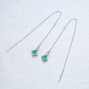 Czcity brincos de pedra esmeralda femininos, prata esterlina 925, leitor de anéis, brincos de pendurar para mulheres