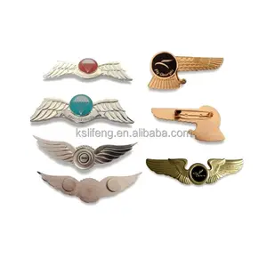 Badge Metal Lapel Pins Custom Silver Color Airplane Pilot Wings Badge Metal Lapel Pin