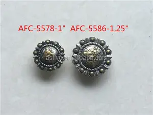 Twee Tonen Antiek Zilver & Goud Paard Hoofd Conchos Touw Conchos