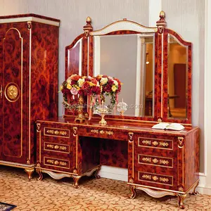 Table de maquillage de style royal français avec 7 tiroirs en bois