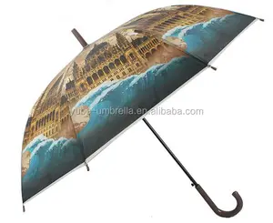 Yubo New Women Rain Umbrella Of Famous City Print Straight Umbrellas Creative Oil Painting Parasol Anti-UV Decorative Umbrella