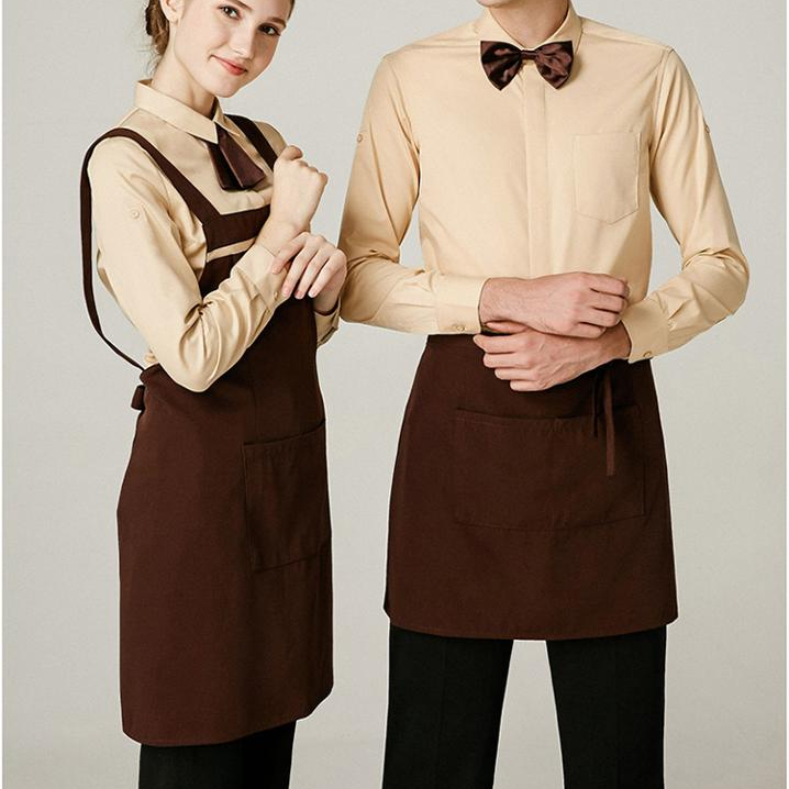 2019ขายส่งราคาถูกโรงแรมร้านอาหารพนักงานบริการเครื่องแบบ Waitress Uniform พร้อมผ้ากันเปื้อน