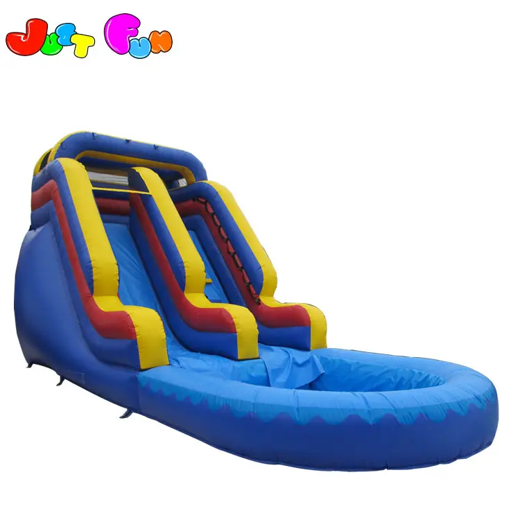 Blue cheap kids and adults inflatable water slide with pool for commercial use