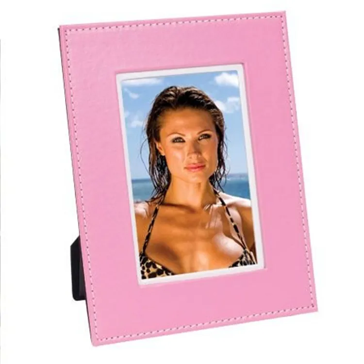 Pink Deluxe Leather 4 by 6 New Sixy Girl Photo Frame with Black Velvet Backing