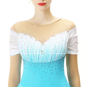 LIUHUO Costumi da Pattinaggio Blu e Bianchi con Transizione, Gonne per Pattinaggio Artistico, Tute da Pattinaggio in Tessuto Elastico a Rete e Spandex - Product Image 4