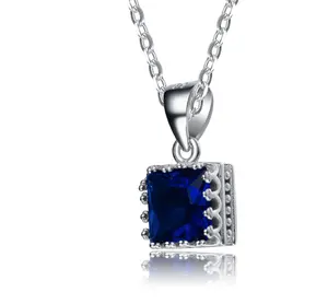 925 סטרלינג כסף כחול ספיר תליון פנינה אבן שרשרת תכשיטים מותאמים אישית