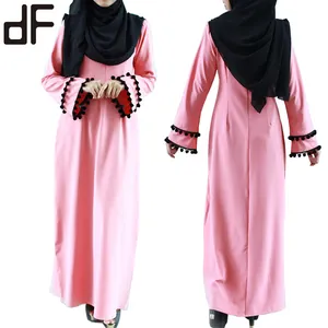 OEM Wholesale Islamic Clothing Jubah Muslimah Saudi Style High Quality New Model Pink Plain Umbrella Style Abaya