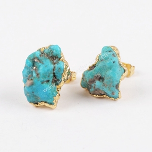Natural Raw <strong>Turquoise</strong> <strong>Studs</strong> <strong>Earrings</strong>, Freeform Shape <strong>Turquoise</strong> <strong>Earrings</strong> Wholesale - Product Image 4