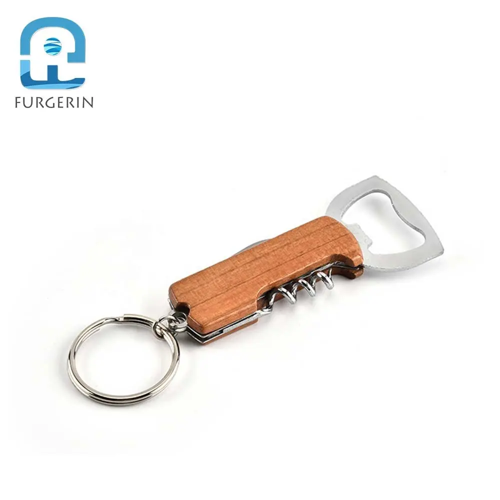 Custom Logo Beer Opener With Keyring Wood Bottle Opening Keychain Wedding Gifts