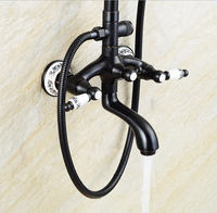 Ensemble de colonne de douche en laiton antique avec support de pomme de douche noir