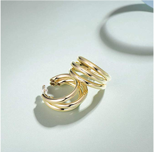 Moda takı 18K altın kaplama bildirimi yüksek cilalı üçlü yuvarlak orta açık tüp Hoop küpe - Product Image 4