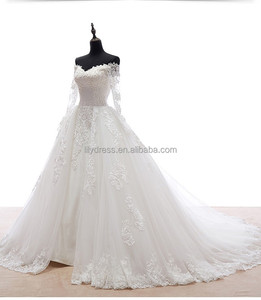 Long Sleeves Lace Appliqued Princess <strong>Bride</strong> <strong>Gown</strong> Customized Bridal <strong>Gown</strong> BW452 Designer A-Line Lace up Back Wedding Dress - Product Image 2
