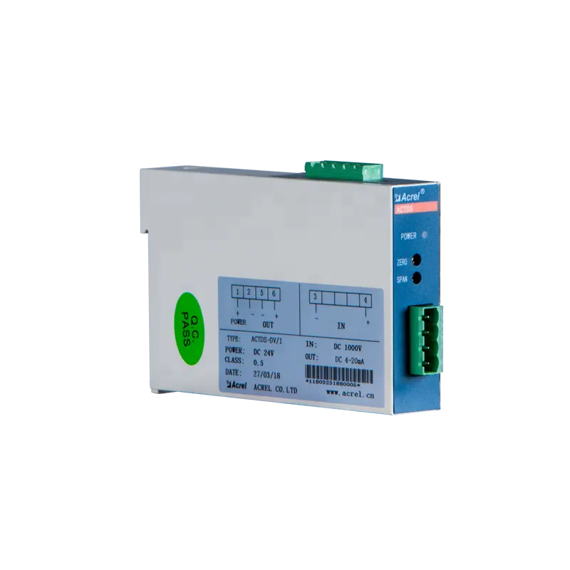 DCホール効果電圧センサー/トランスデューサACTDS-DV DIN-Rail光電分離入力DC 100V-1500V出力4-20mA/5V