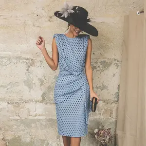 New Women Summer Vintage Dot O Neck Midi Dresses Streetstyle Casual Women Verano Vestidos De Noche Elegantes Dress