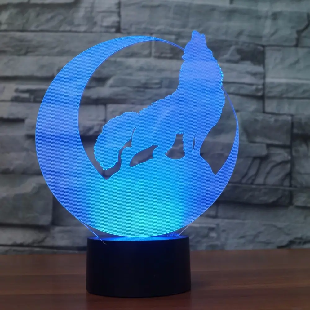 Wolf Đèn Ngủ 3D Công Tắc Cảm Ứng Đèn LED Bàn USB Thay Đổi 7 Màu Đèn Ngủ Cạnh Giường Phòng Ngủ Đồ Trang Trí Nội Thất