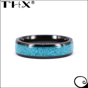 Anello Personalizzato in Ceramica Nera Stile Nautico con Turchese Frantumato per Donne, Gioielleria THX - Product Image 3