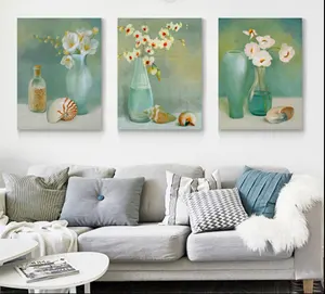 Botánica americana sin marco flor sin marco arte de la pared, tres paneles de arte de la lona para el hogar - Product Image 1