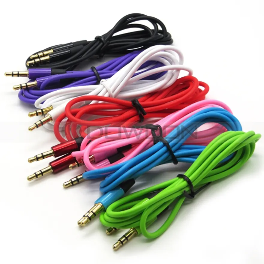 Colour Aux Cable Stereo Audio Extension 3.5mm Input Cord Male to Male 1.2M