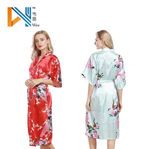Халат женский атласный с полурукавами, ночная рубашка с V-образным вырезом, кимоно в японском стиле, юката, купальный халат, одежда для сна с цветочным принтом