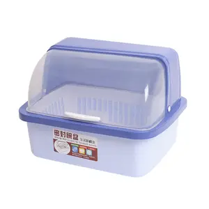 Plastic Kitchen Bowl Dish Drying Tableware Storage Rack with Drain Board and Lid Cover