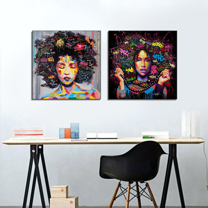 Impresión HD, Arte Abstracto Afroamericano, Retrato Negro, Lienzo Decorativo <span class=keywords><strong>para</strong></span> Pared, Póster <span class=keywords><strong>de</strong></span> Mujer Afro, Pintura en Lienzo <span class=keywords><strong>para</strong></span> Decoración <span class=keywords><strong>de</strong></span> Pared, Dropship - Product Image 5