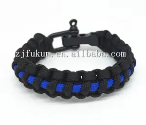 custom thin blue line Patriot Paracord Survival bracelet with black adjustable buckle
