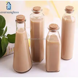 350ml Cone shape glass milk/ juice bottle with cork for wholesale