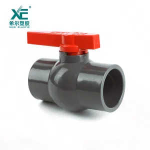 Plastic Valve Manufacture High Quality Plastic Fitting Red Handle Grey Color Upvc Compact Ball Valve For Swimming Pool