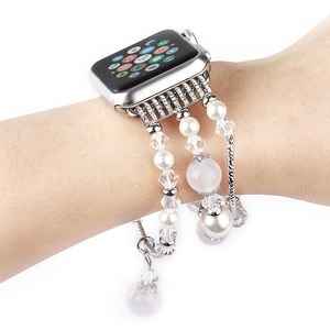 Élastique Stretch Pour iWatch Sangle Bande De Remplacement Faux <span class=keywords><strong>Perle</strong></span> Naturel Agate Pierre <span class=keywords><strong>Bracelet</strong></span> pour <span class=keywords><strong>Apple</strong></span> Montre 1 2 3 - Product Image 4