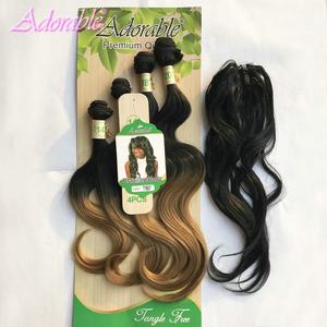 Extensions <span class=keywords><strong>de</strong></span> Cheveux Synthétiques en Fibre Résistante à la Chaleur Lots <span class=keywords><strong>de</strong></span> Mèches Bicolores Tissage Brésilien Ondulé 4 Pièces T1b27 avec Closure Gratuite - Product Image 3