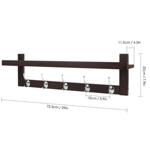 Homfa Ingresso di Bambù Mensola <span class=keywords><strong>A</strong></span> <span class=keywords><strong>Muro</strong></span> Appeso Mensola 29 "L, <span class=keywords><strong>A</strong></span> parete Appendiabiti Cremagliera con 5 Dual Ganci In Metallo per Corridoio, Bagno - Product Image 2