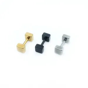 stainless steel double square shaped men earrings ear studs for boys