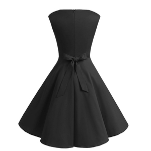 Hepburn <span class=keywords><strong>Vintage</strong></span> Van colletto a V sottile elegante gonna nera <span class=keywords><strong>abito</strong></span> con pompon Mini <span class=keywords><strong>abito</strong></span> <span class=keywords><strong>rosso</strong></span> <span class=keywords><strong>abito</strong></span> da festa - Product Image 3