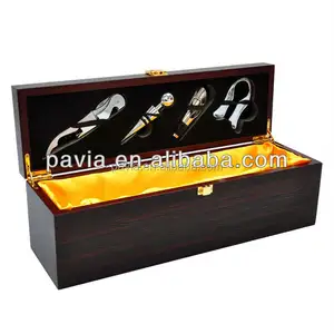 luxury wooden wine storage box with buckle for 1 bottle in brown finish for champagne/hubbly/wine