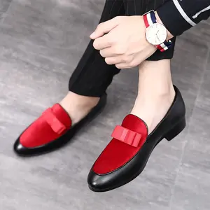 SS0461 Korean style men dress loafers 2019 latest red dress shoes for men with bowknot